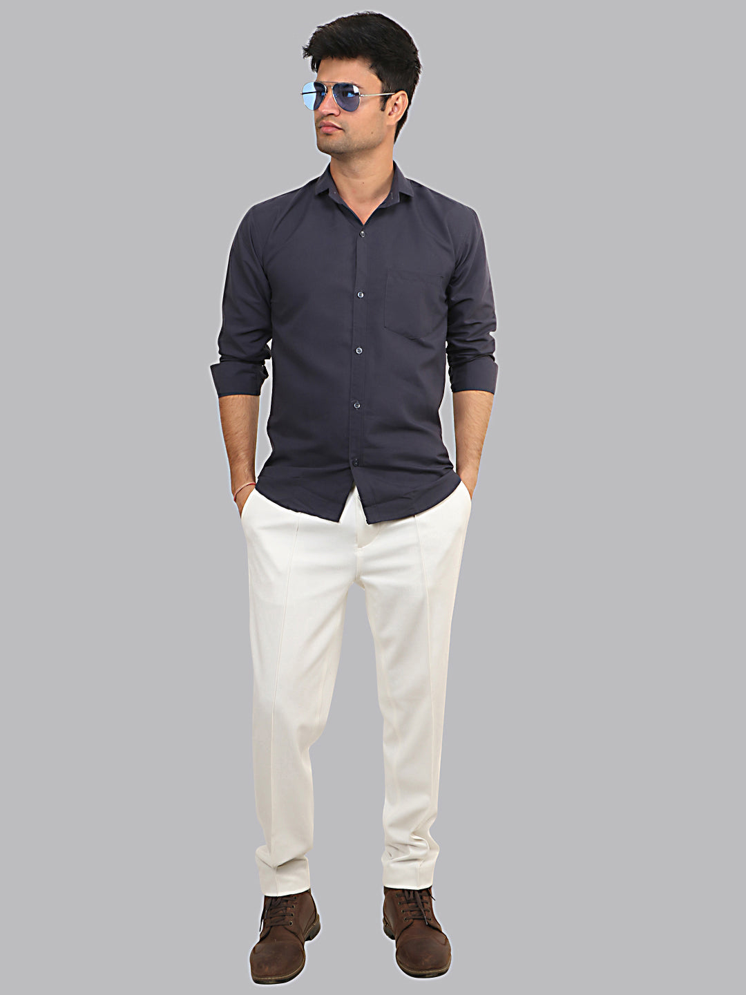 Ship Gray Plain Solid Cotton Shirt