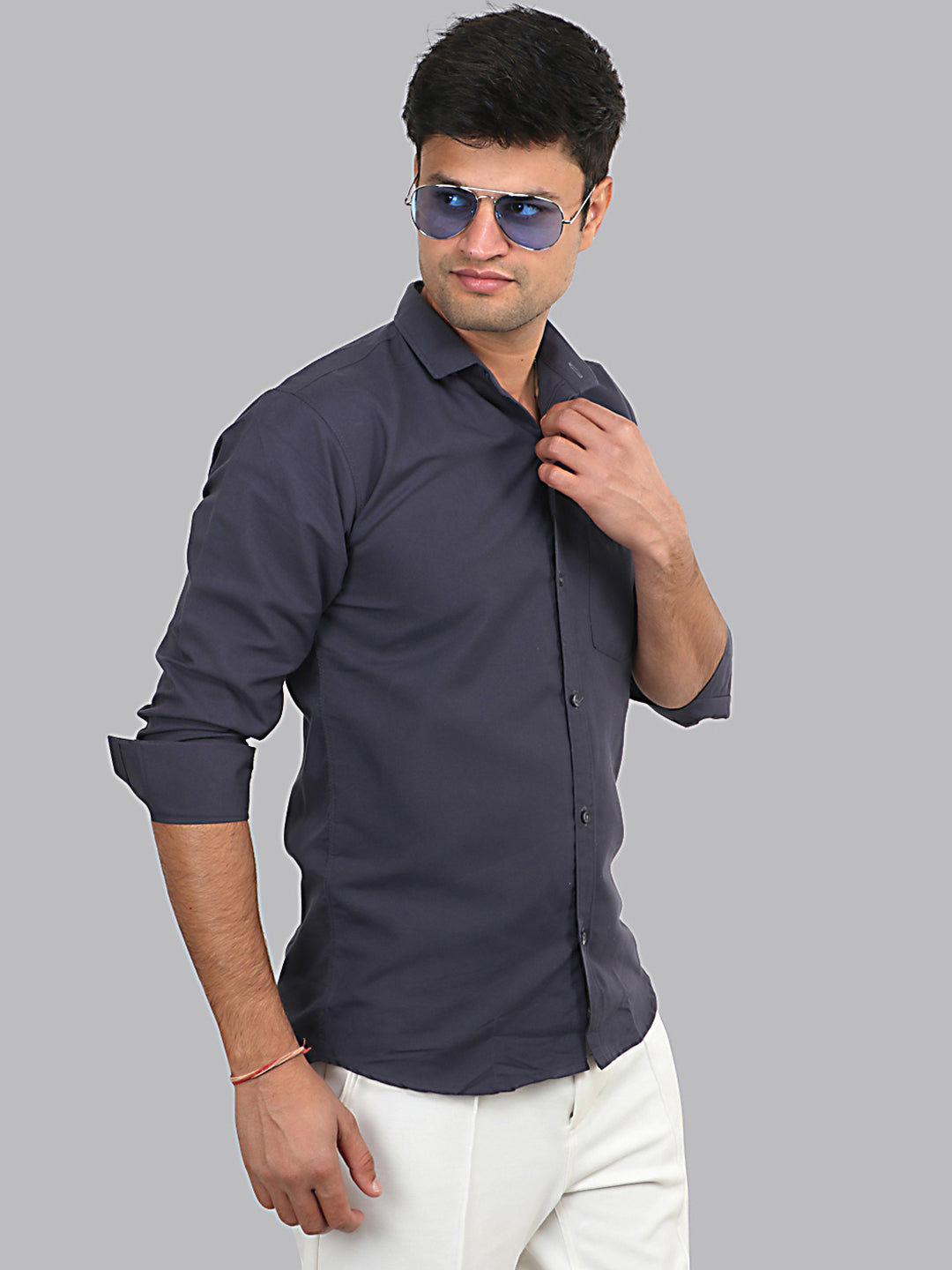 Ship Gray Plain Solid Cotton Shirt