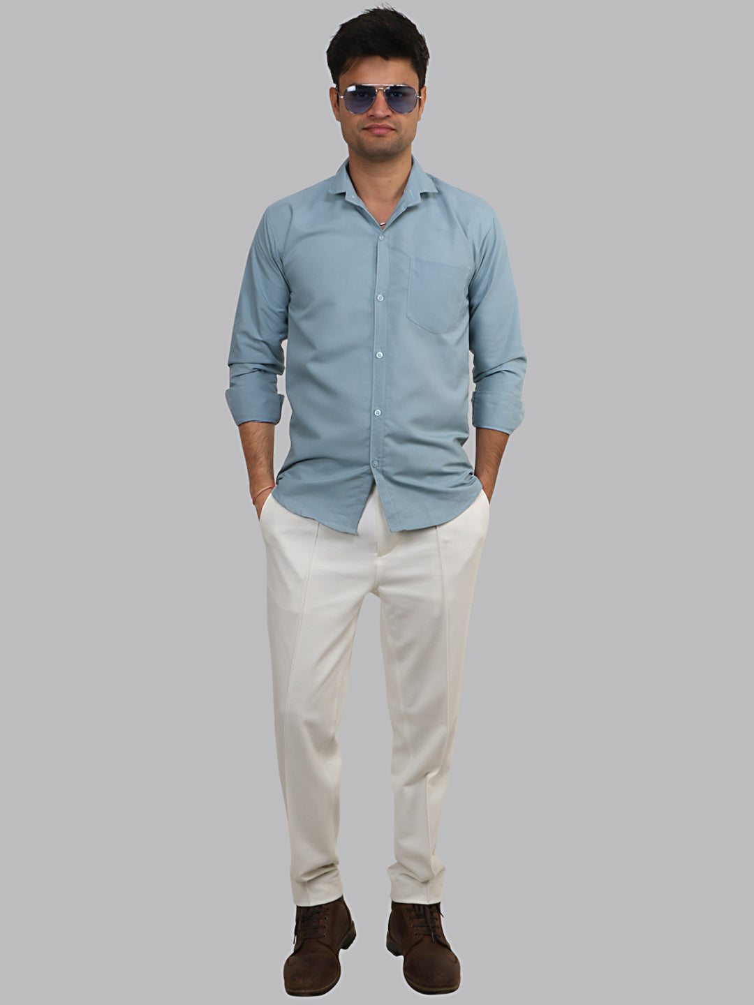 Bali Hai Blue Plain Solid Cotton Shirt