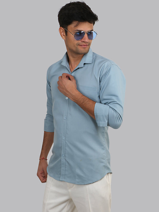 Bali Hai Blue Plain Solid Cotton Shirt