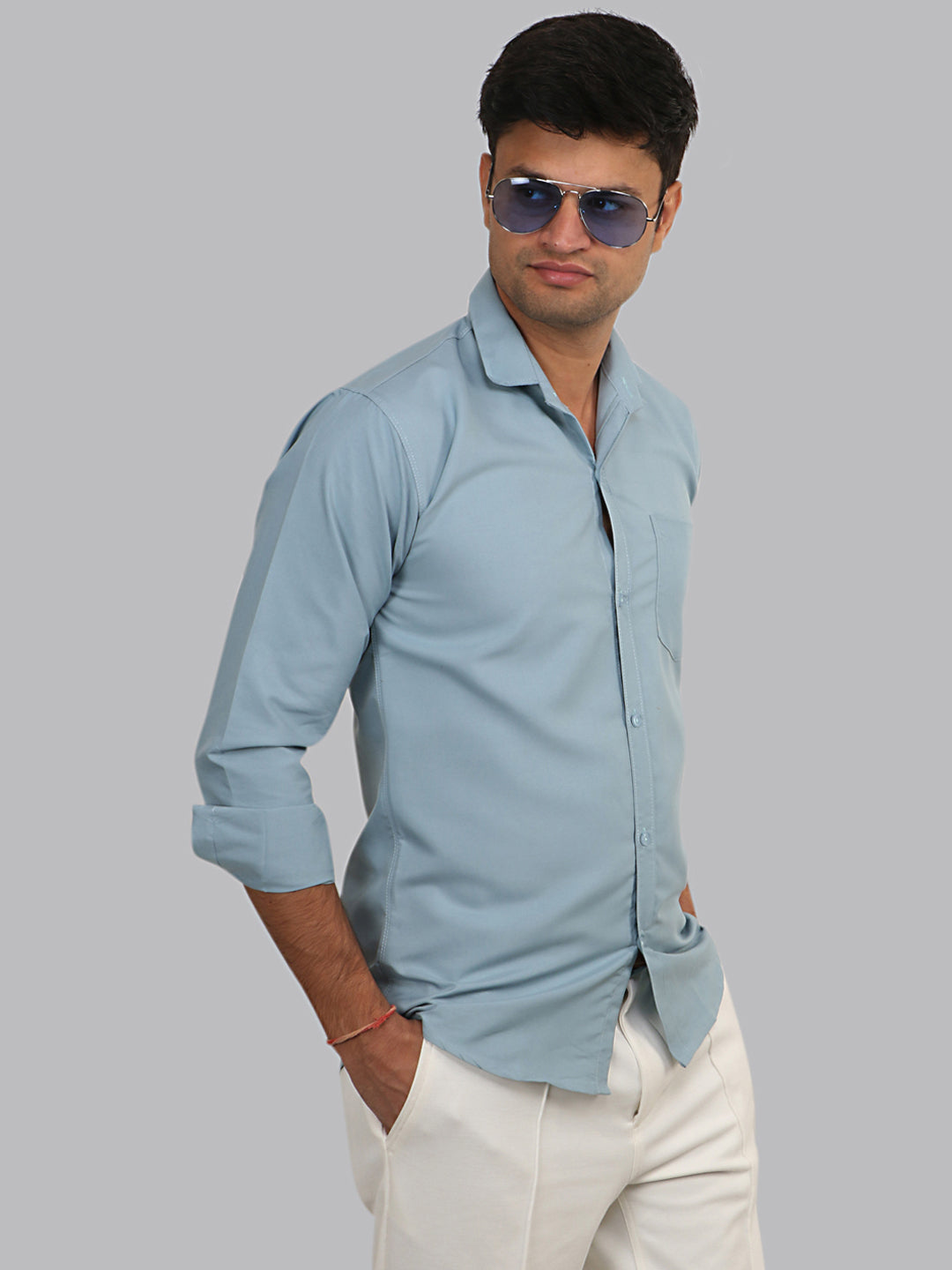 Bali Hai Blue Plain Solid Cotton Shirt