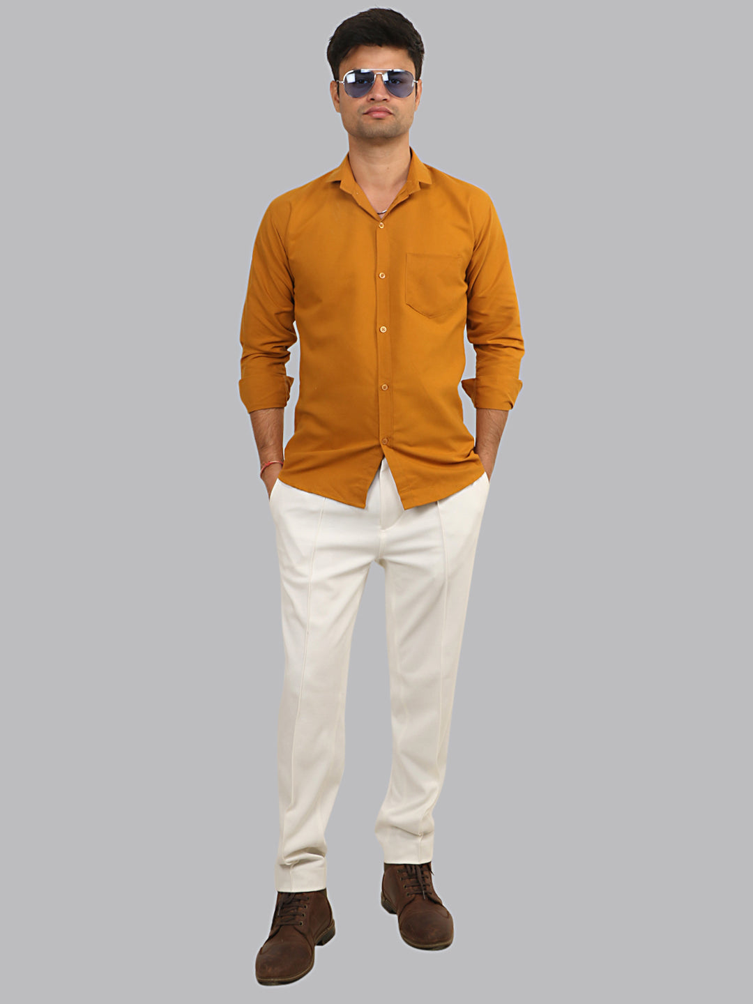 Ochre Orange Plain Solid Cotton Shirt