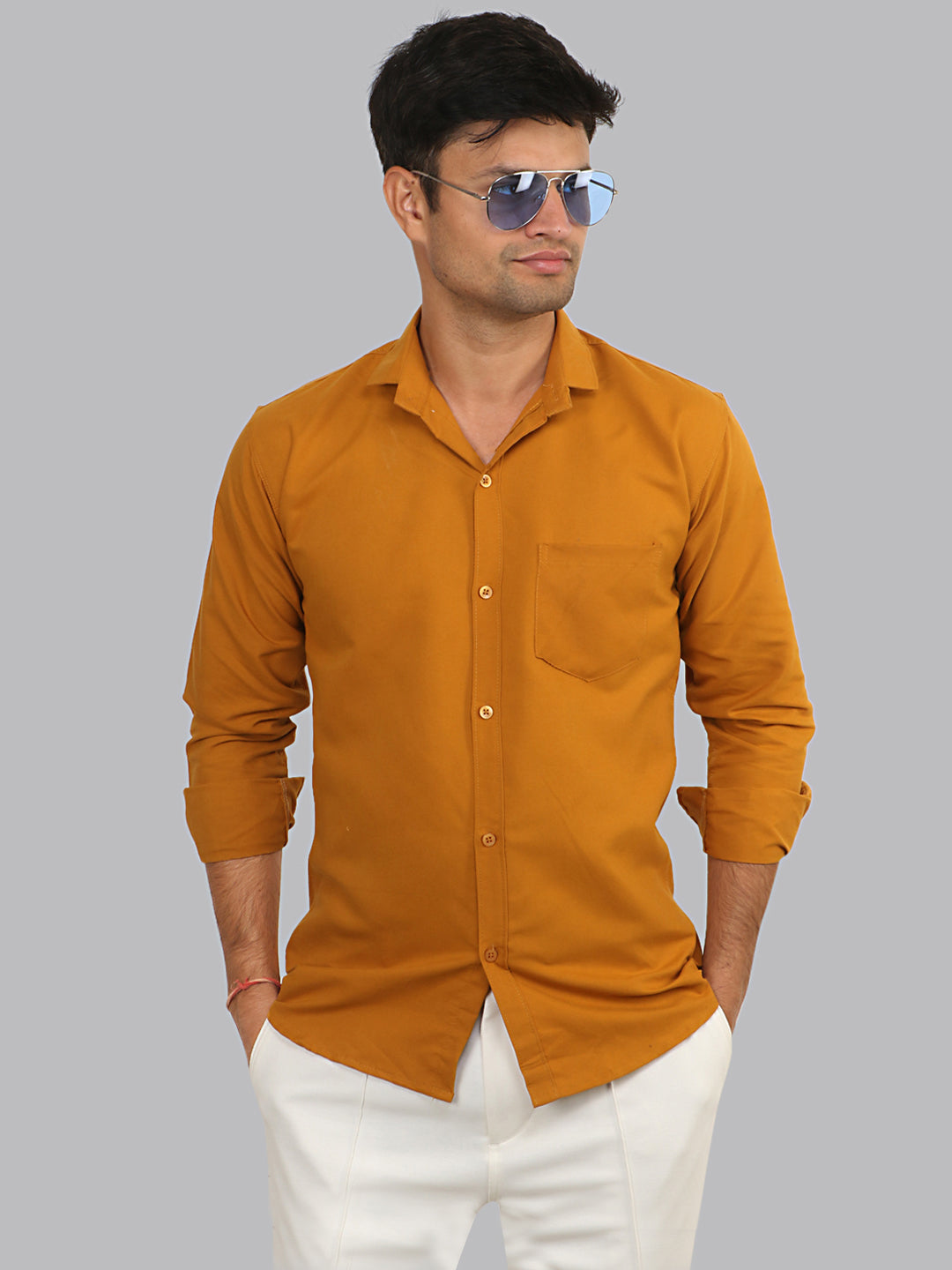 Ochre Orange Plain Solid Cotton Shirt