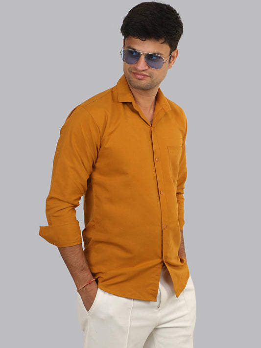 Ochre Orange Plain Solid Cotton Shirt