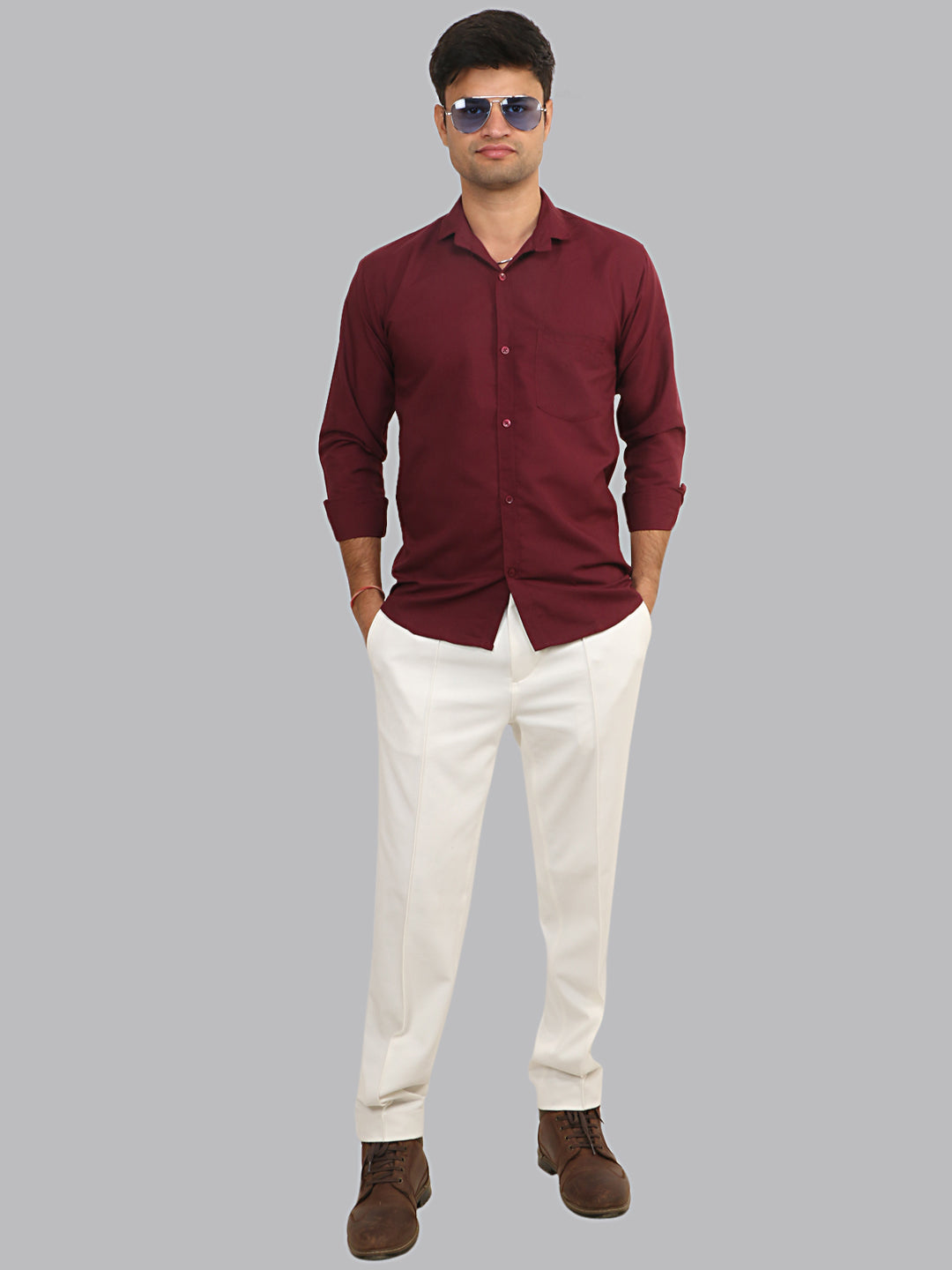 Tawny Port Maroon Plain Solid Cotton Shirt
