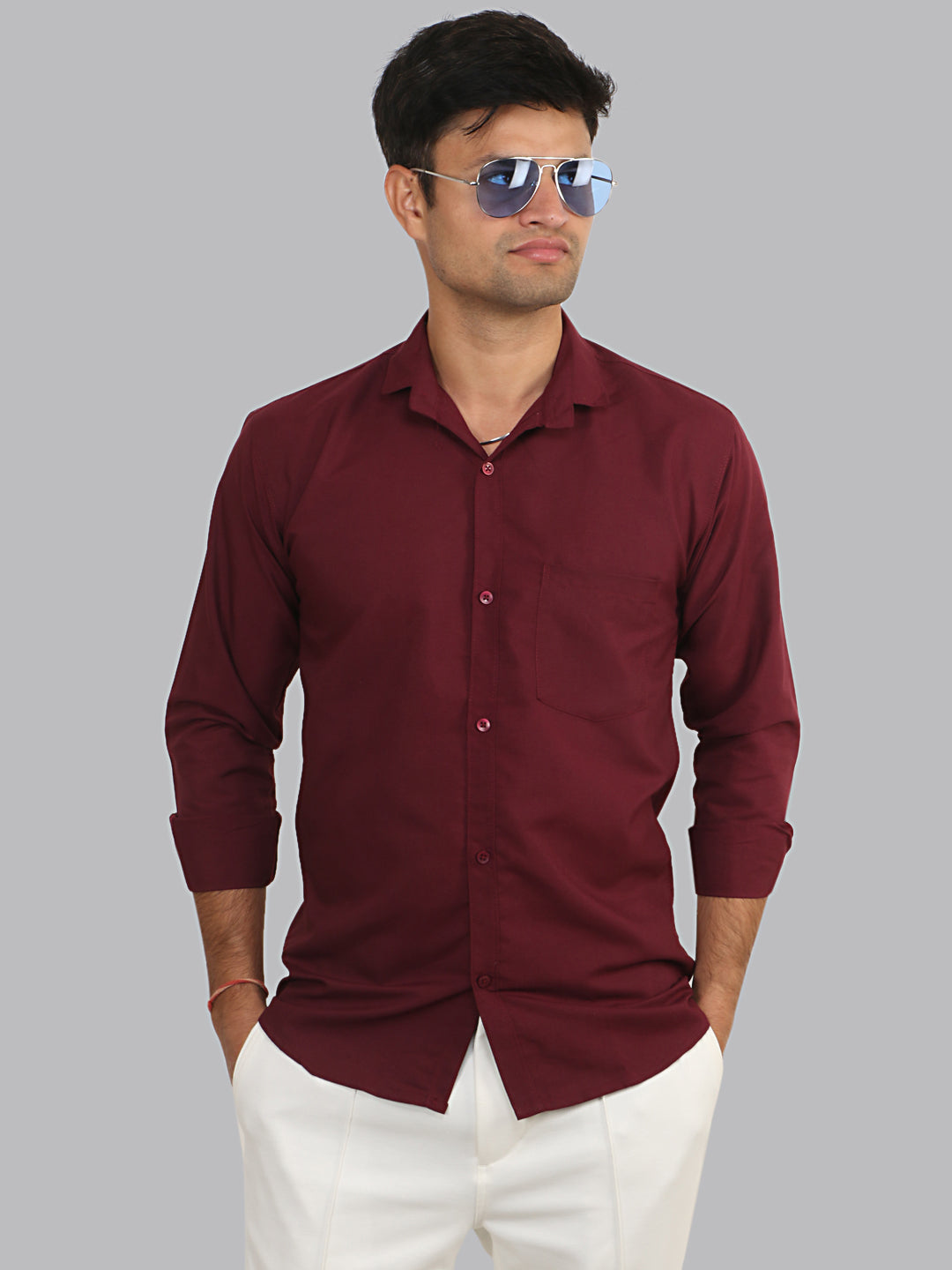Tawny Port Maroon Plain Solid Cotton Shirt