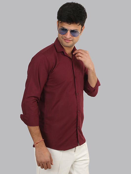 Tawny Port Maroon Plain Solid Cotton Shirt