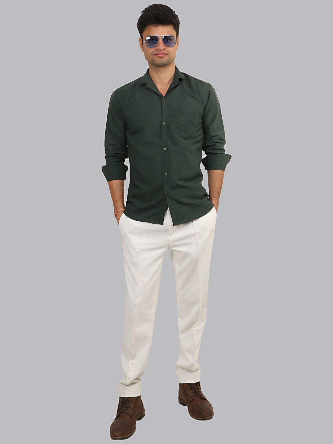 Lunar Green Plain Solid Cotton Shirt