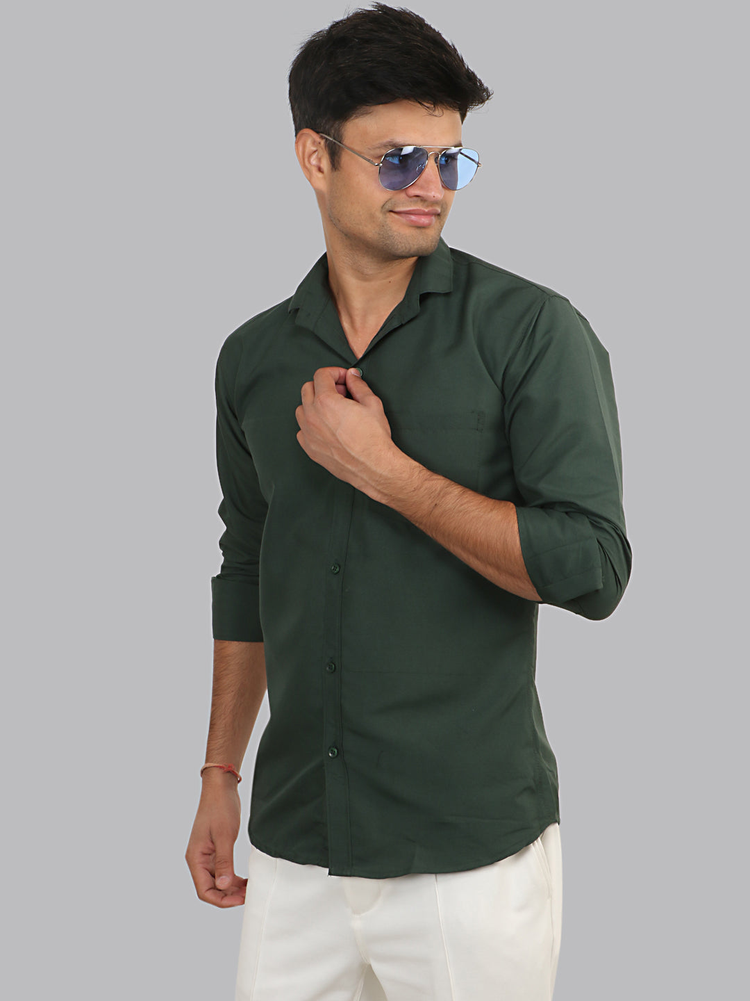 Lunar Green Plain Solid Cotton Shirt