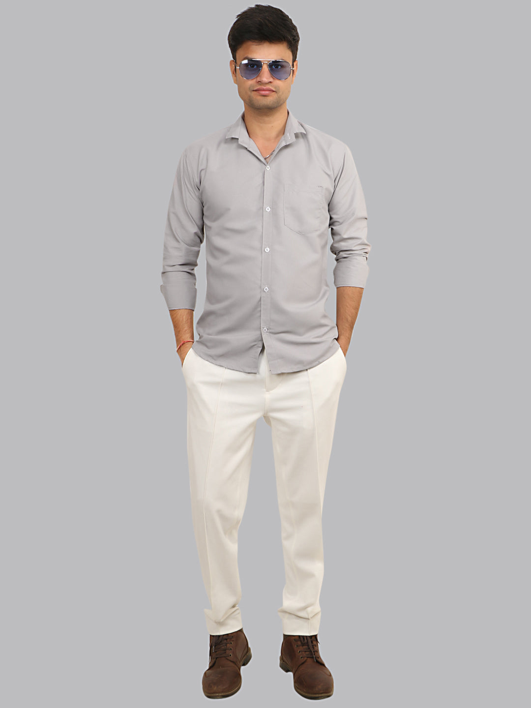 Silver Gray Plain Solid Cotton Shirt