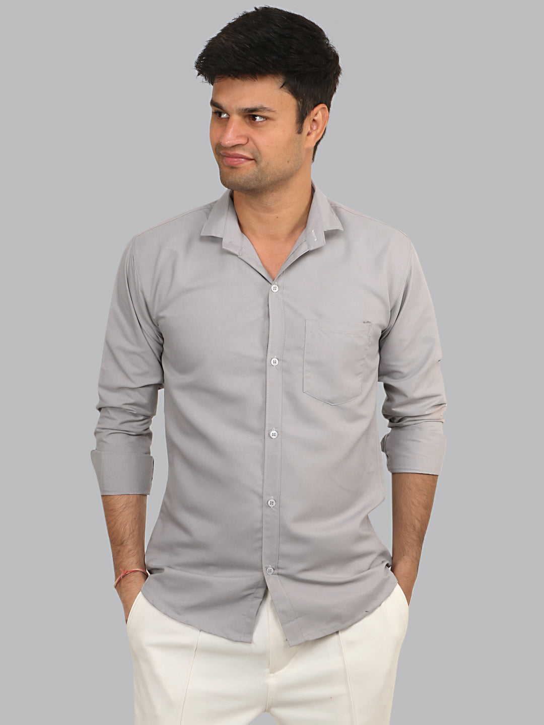 Silver Gray Plain Solid Cotton Shirt