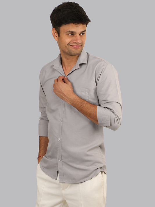 Silver Gray Plain Solid Cotton Shirt