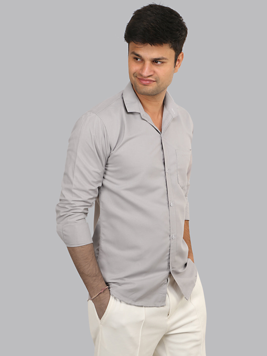 Silver Gray Plain Solid Cotton Shirt