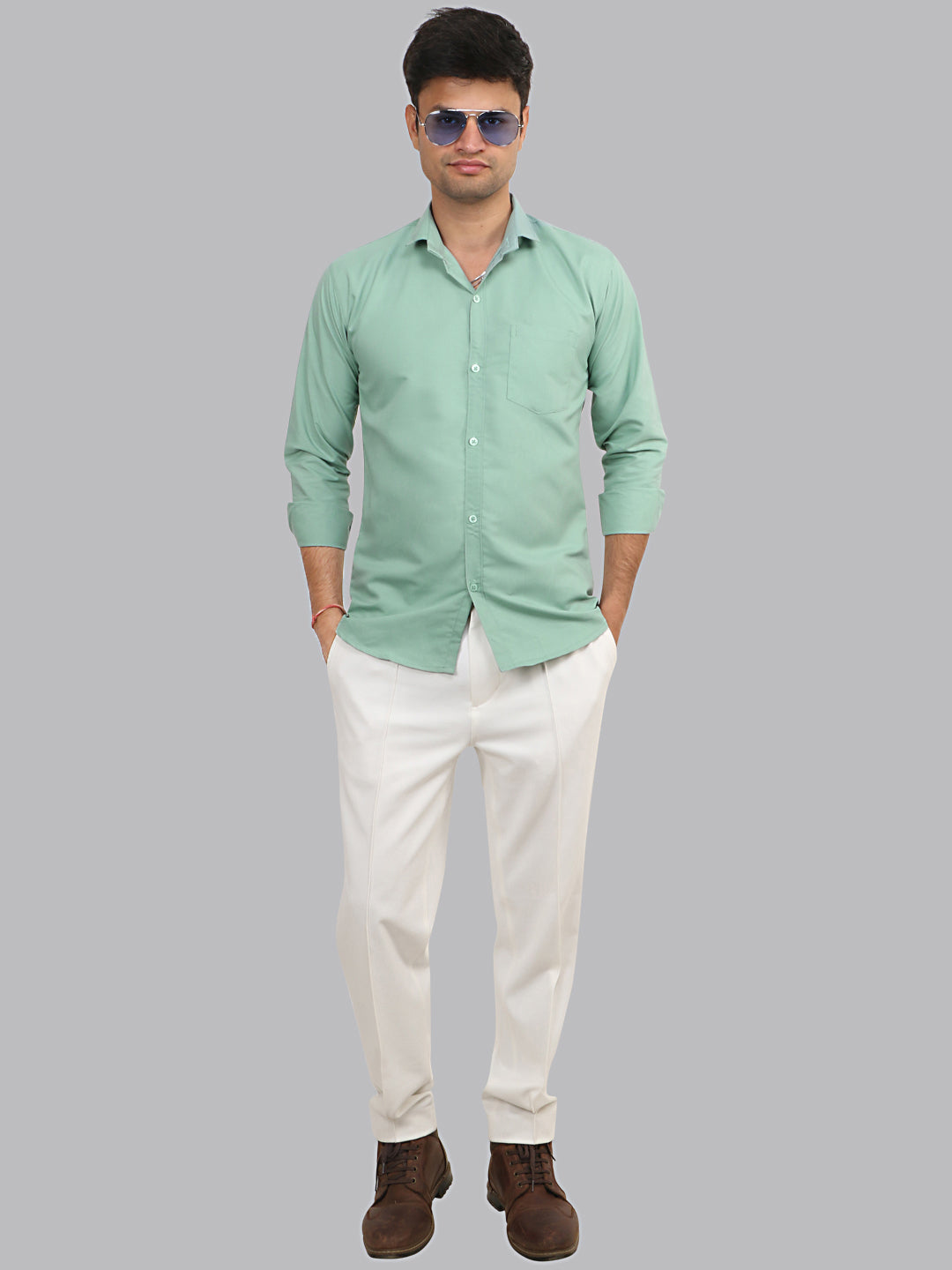 Shadow Green Plain Solid Cotton Shirt