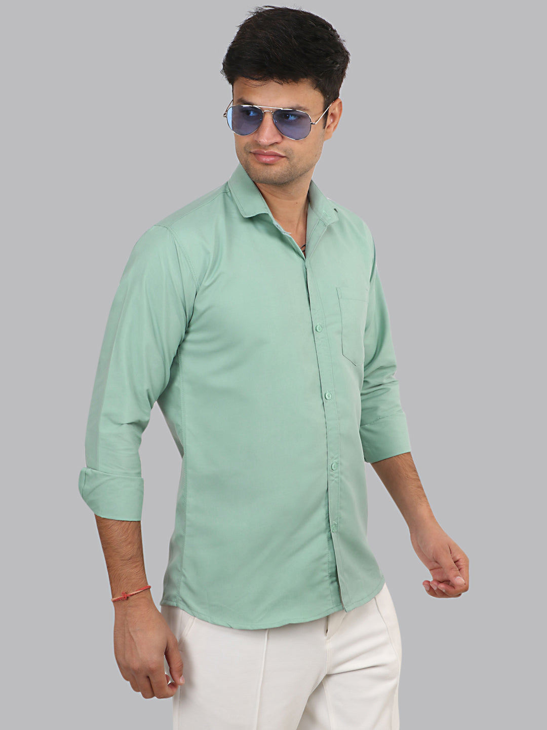 Shadow Green Plain Solid Cotton Shirt