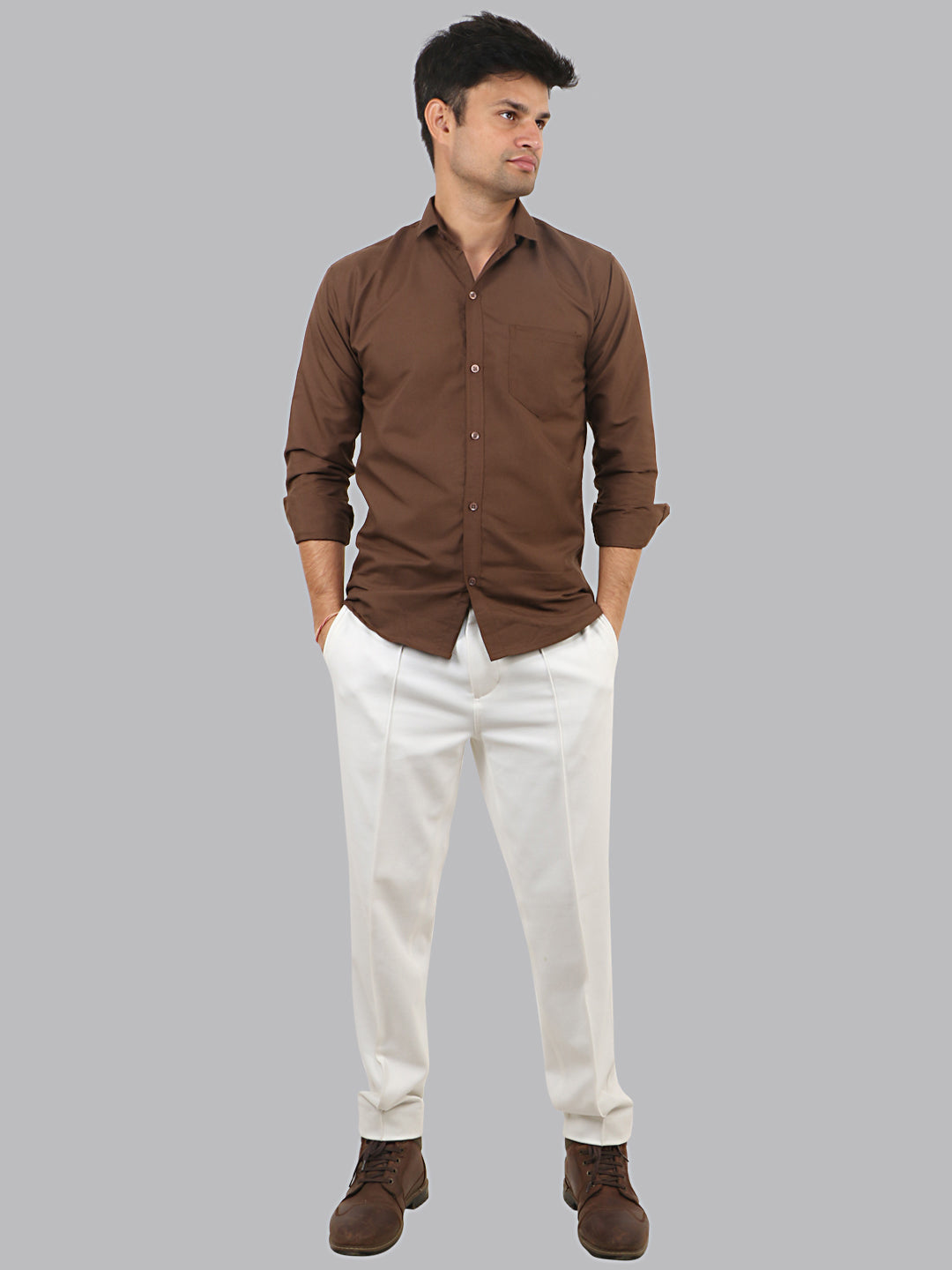 Millbrook Brown Plain Solid Cotton Shirt