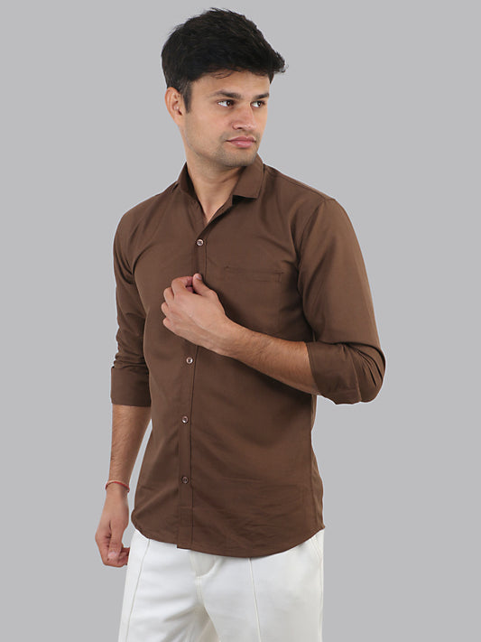 Millbrook Brown Plain Solid Cotton Shirt