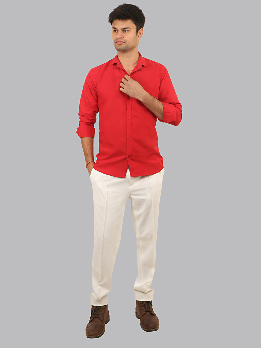 Alizarin Crimson Red Plain Solid Cotton Shirt