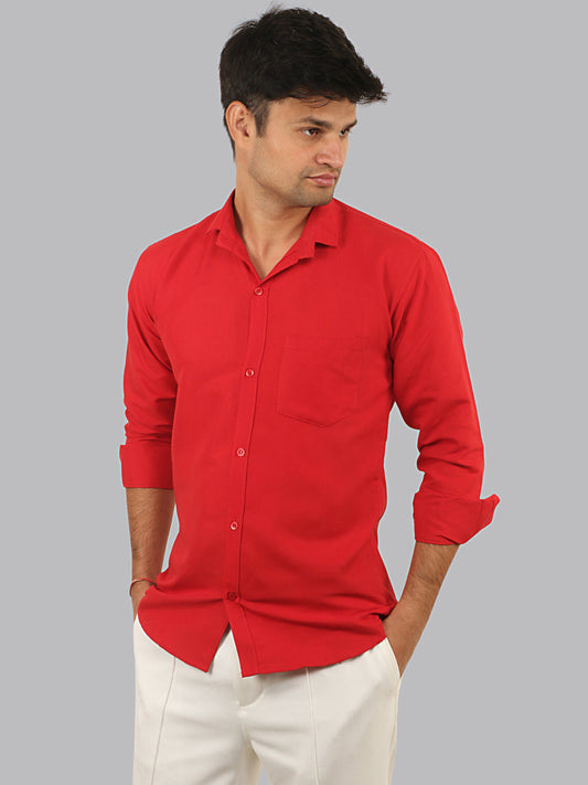 Alizarin Crimson Red Plain Solid Cotton Shirt
