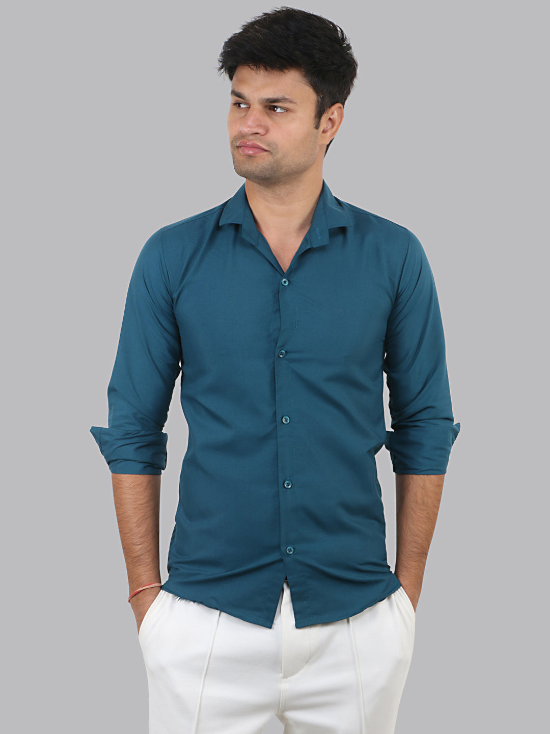 San Juan Blue Plain Solid Cotton Shirt