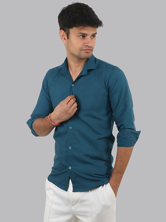 San Juan Blue Plain Solid Cotton Shirt
