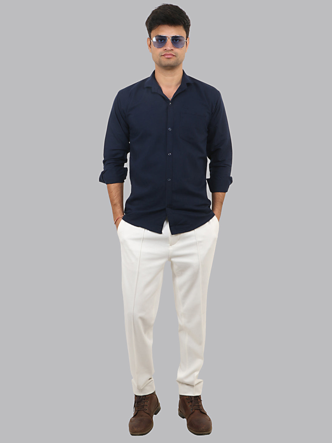 Ebony Clay Navy Plain Solid Cotton Shirt