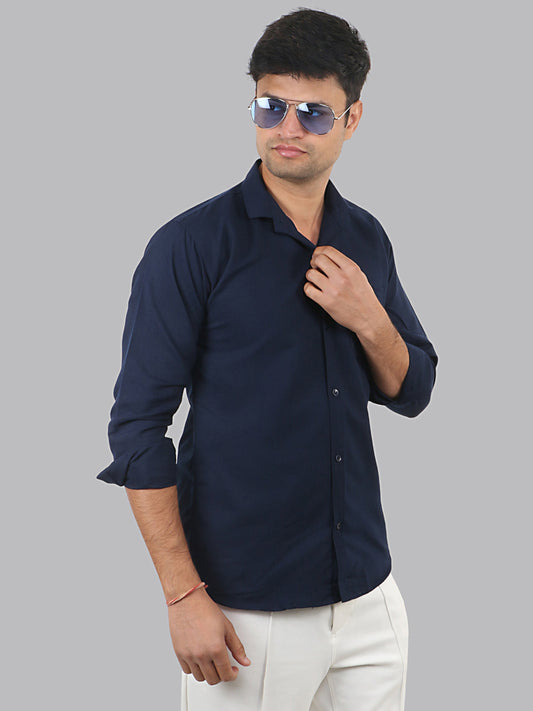 Ebony Clay Navy Plain Solid Cotton Shirt