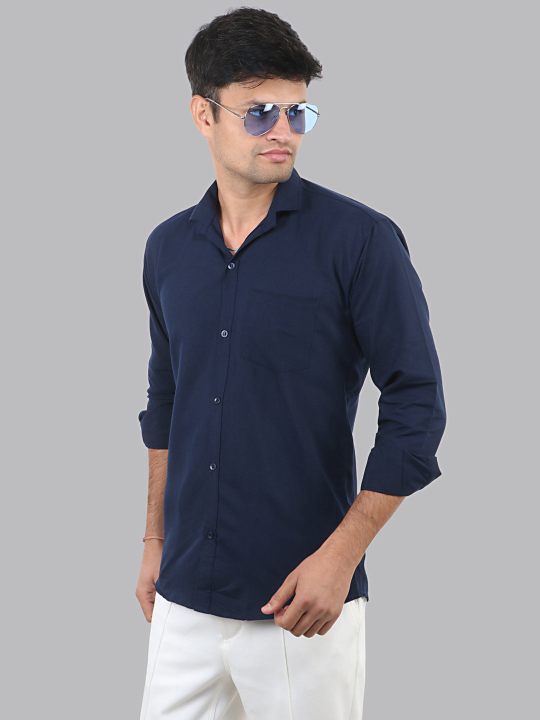 Ebony Clay Navy Plain Solid Cotton Shirt