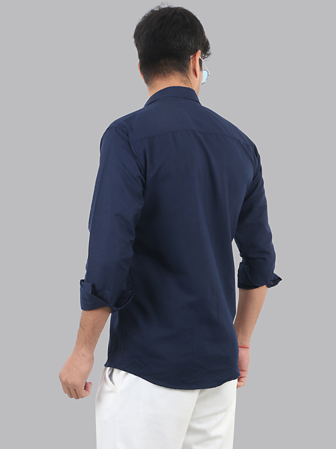 Ebony Clay Navy Plain Solid Cotton Shirt