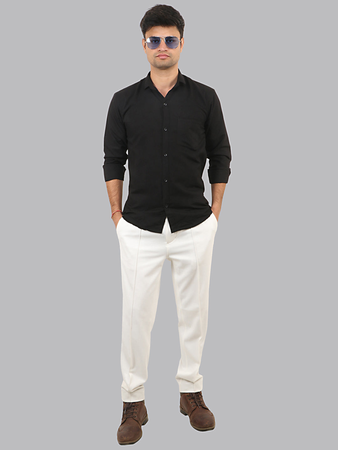Shark Black Plain Solid Cotton Shirt