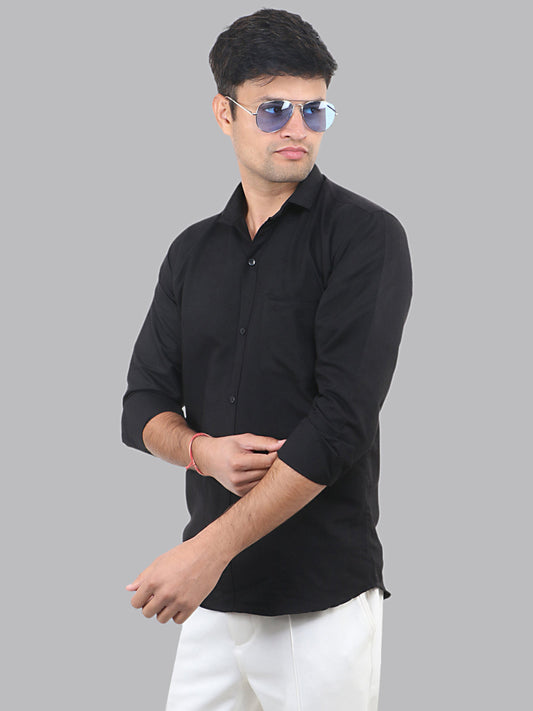 Shark Black Plain Solid Cotton Shirt