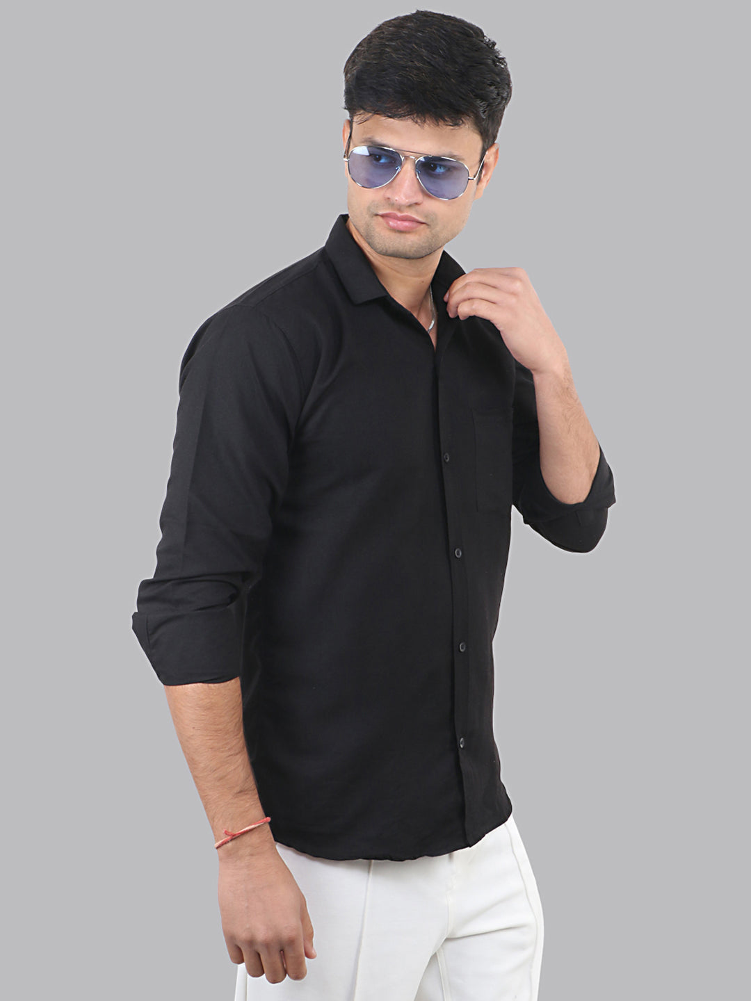 Shark Black Plain Solid Cotton Shirt