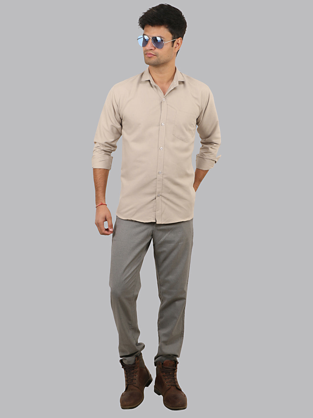 Soft Amber Beige Plain Solid Cotton Shirt