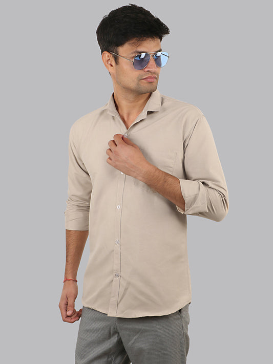 Soft Amber Beige Plain Solid Cotton Shirt