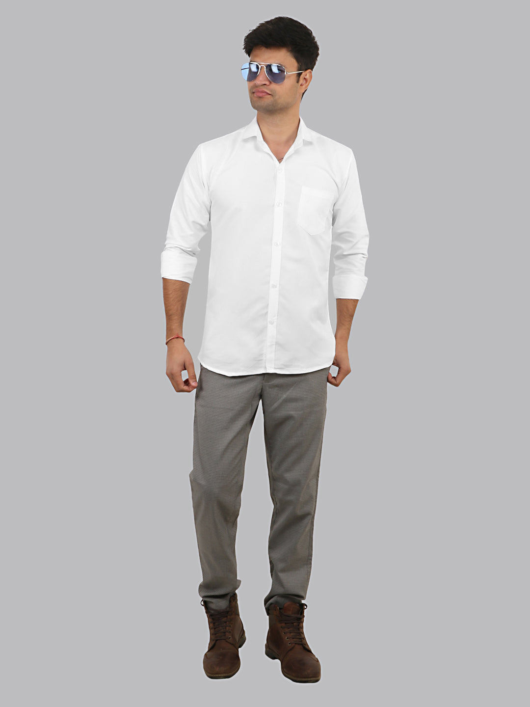 Gallery White Plain Solid Cotton Shirt