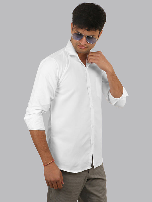 Gallery White Plain Solid Cotton Shirt