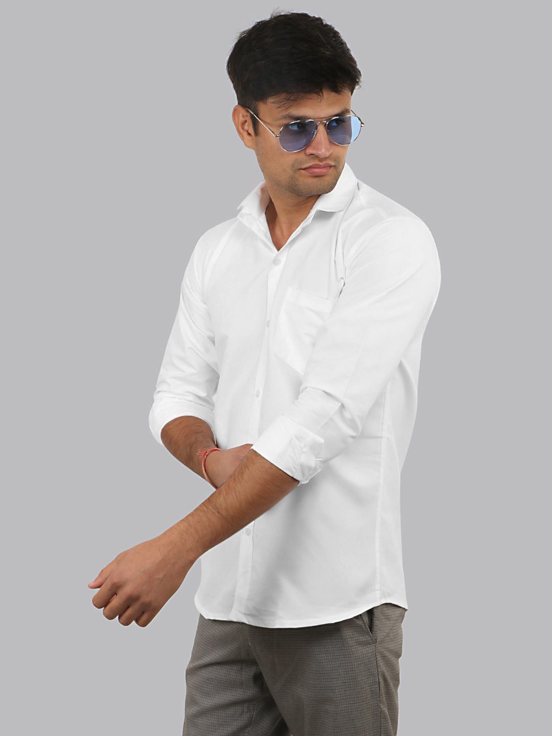 Gallery White Plain Solid Cotton Shirt
