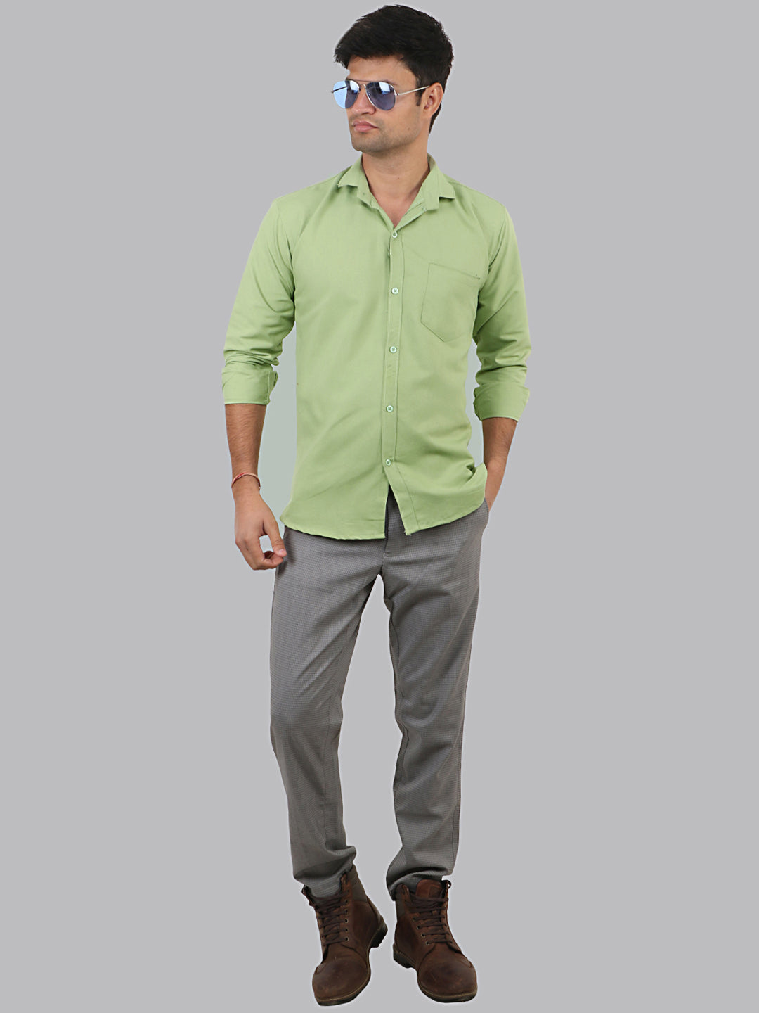 Sprout Green Plain Solid Cotton Shirt