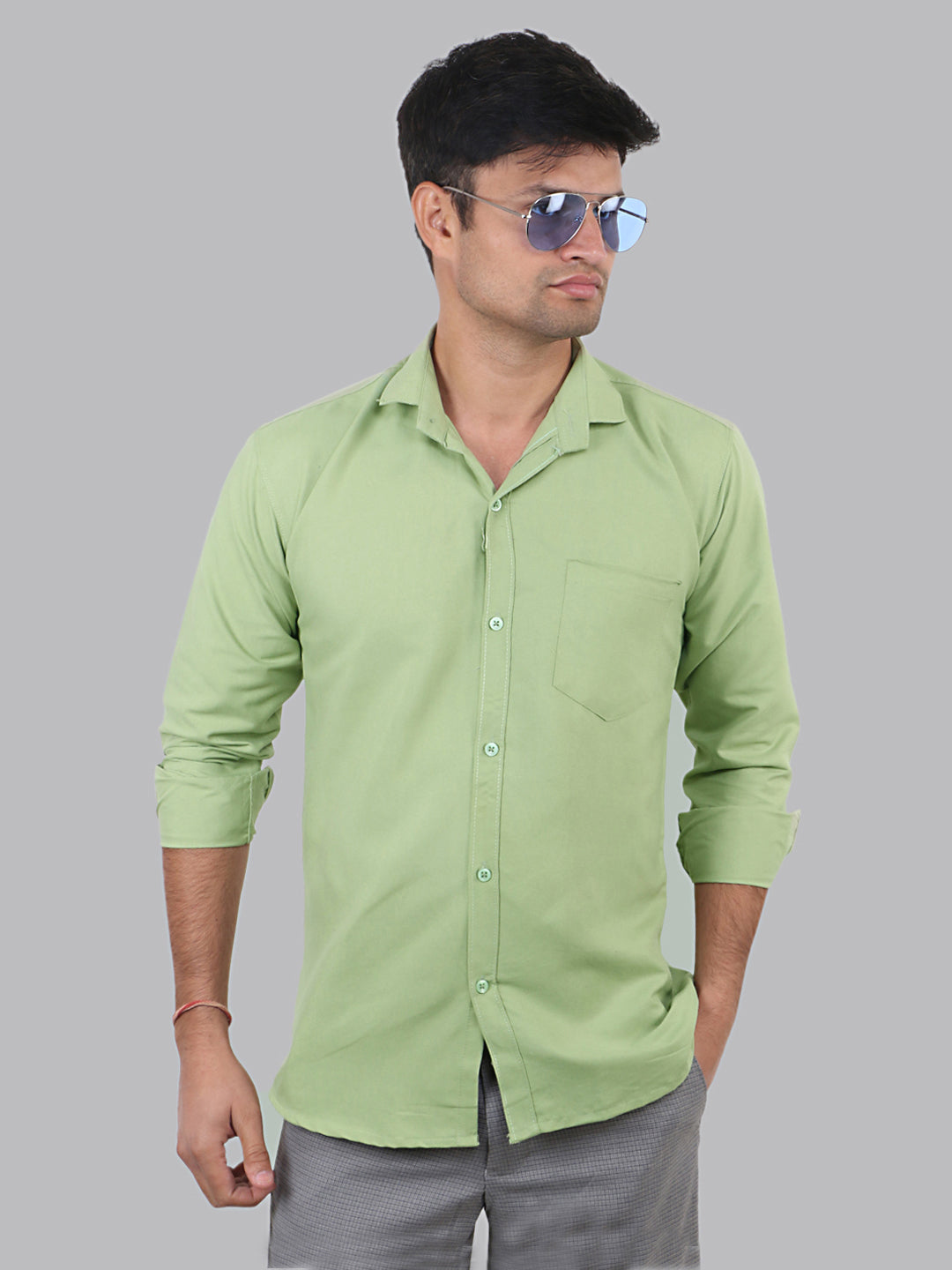 Sprout Green Plain Solid Cotton Shirt