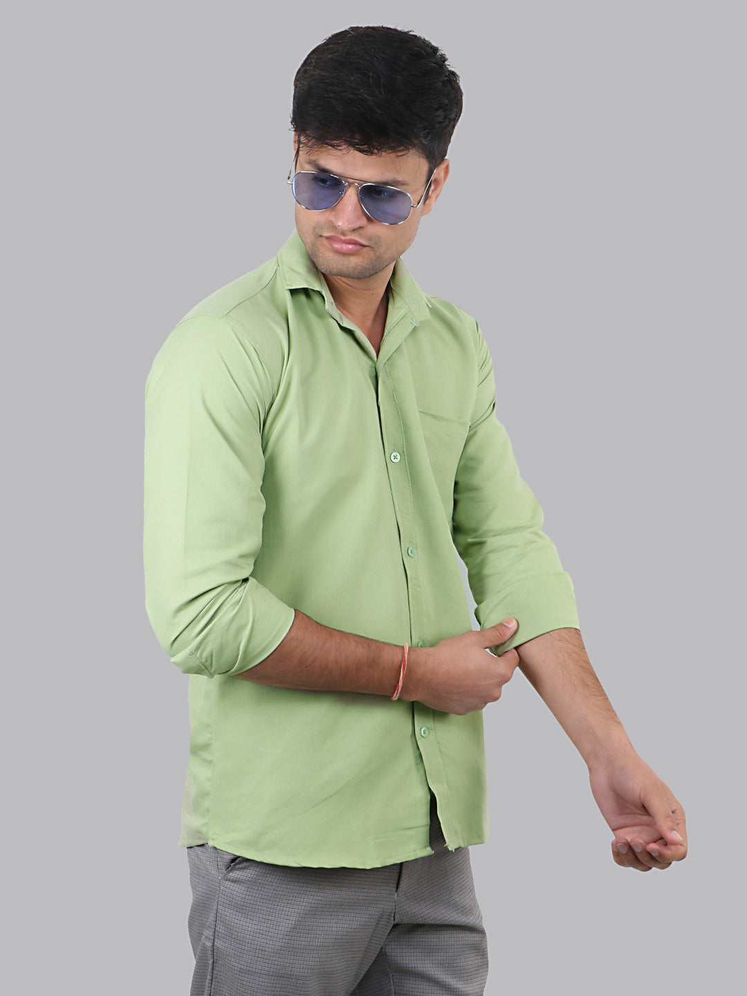 Sprout Green Plain Solid Cotton Shirt