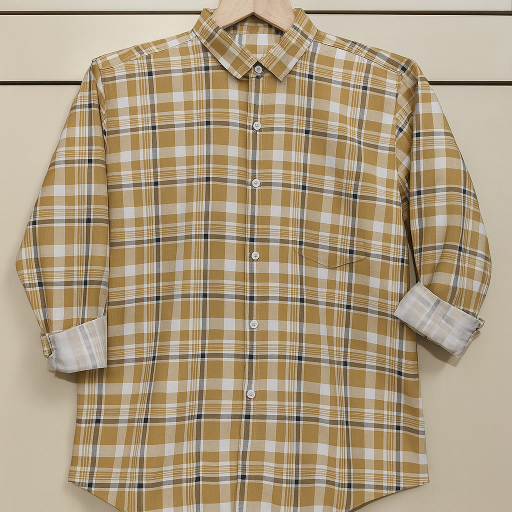 Beige color checkered shirt for men