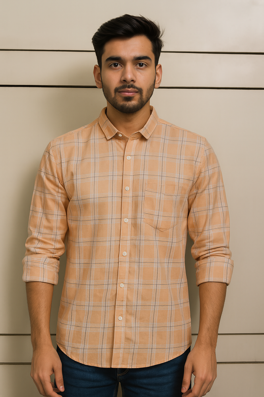 Peach color checkered shirt for men