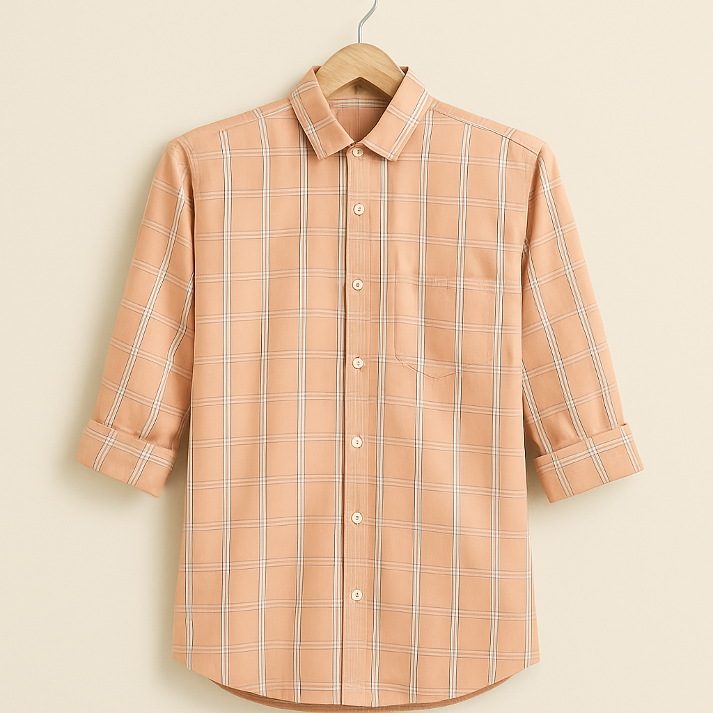 Peach color checkered shirt for men