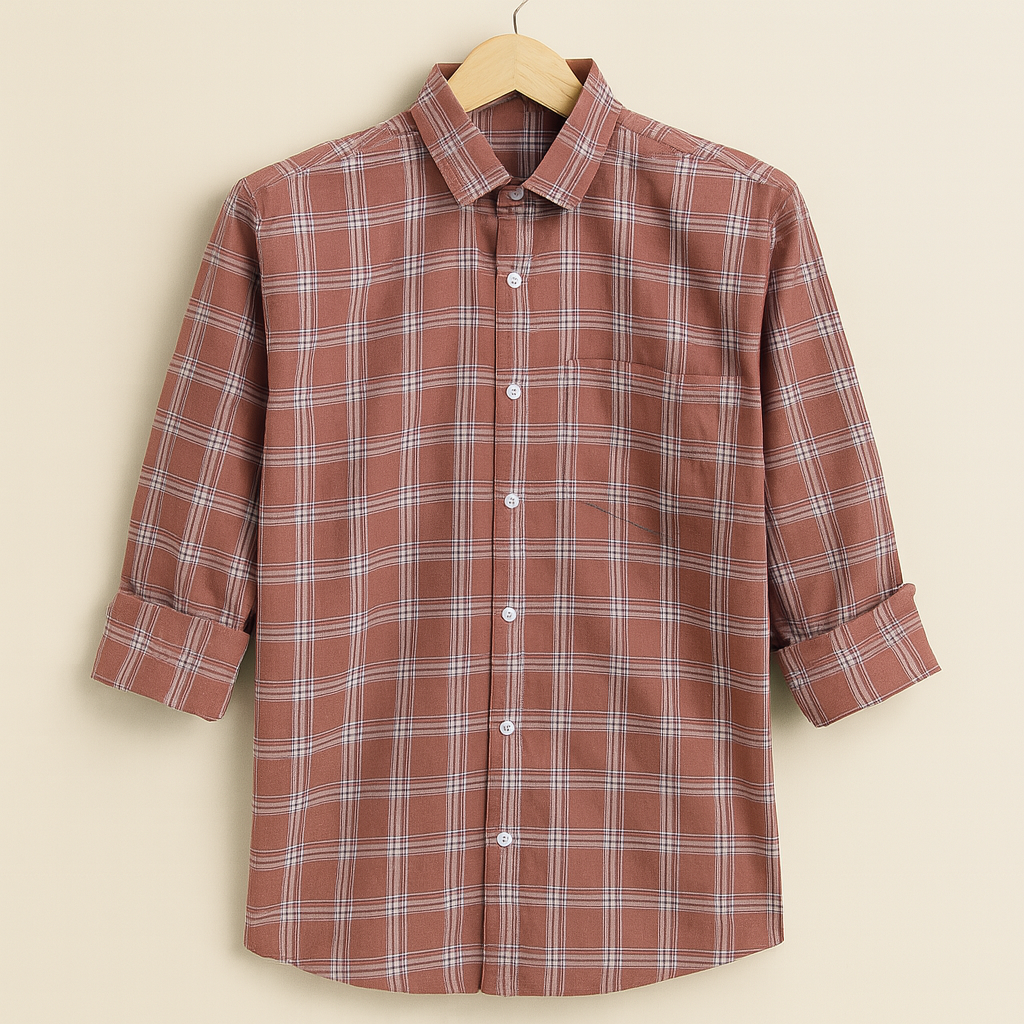 Rust color checkered shirt for men