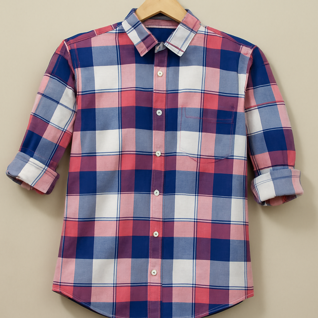 Blue pink color checkered shirt for men