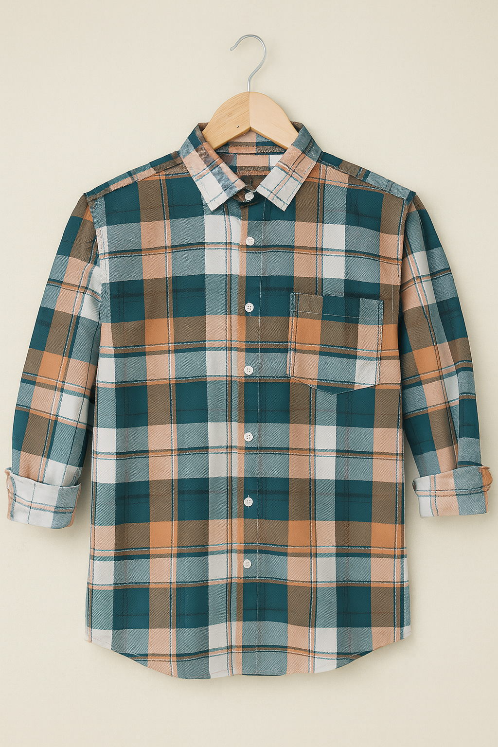 Green color checkered shirt for men