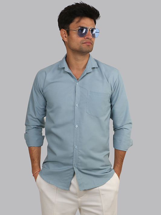 Bali Hai Blue Plain Solid Cotton Shirt