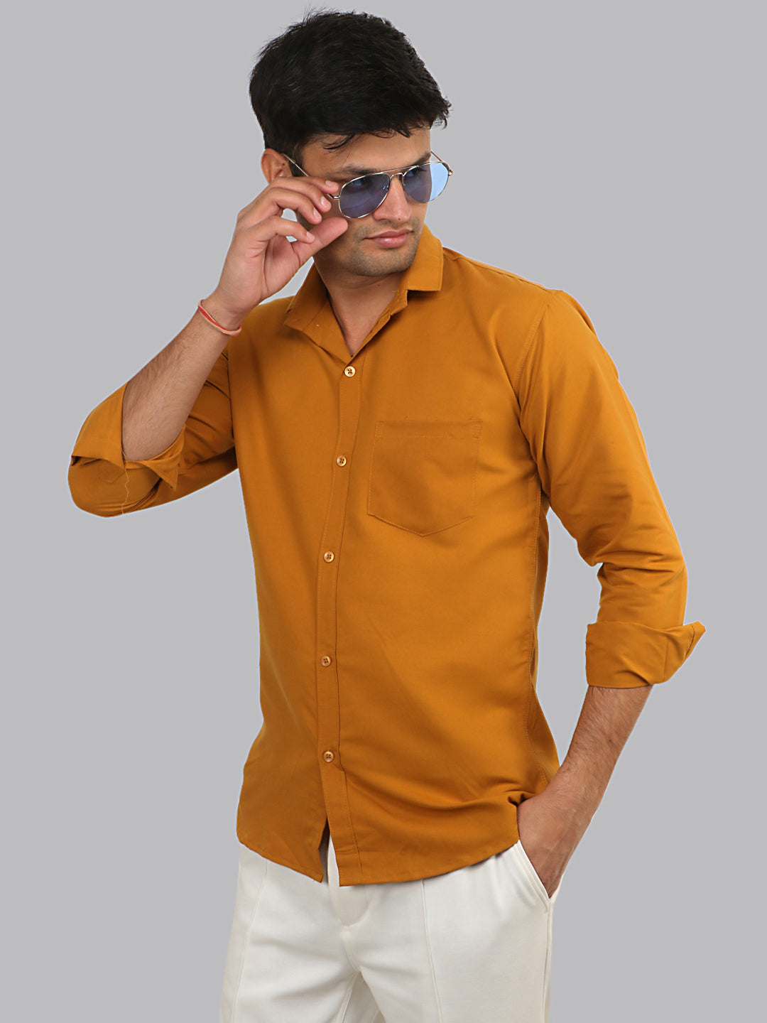 Ochre Orange Plain Solid Cotton Shirt