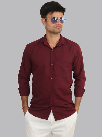 Tawny Port Maroon Plain Solid Cotton Shirt