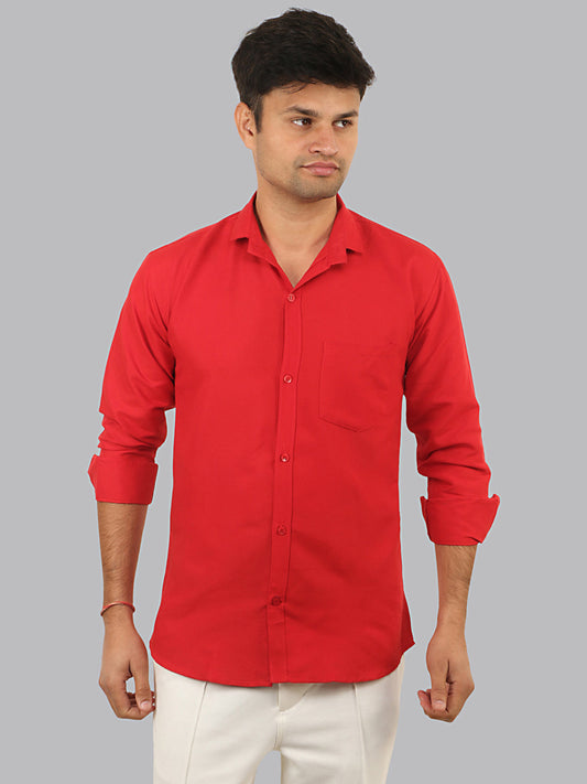 Alizarin Crimson Red Plain Solid Cotton Shirt